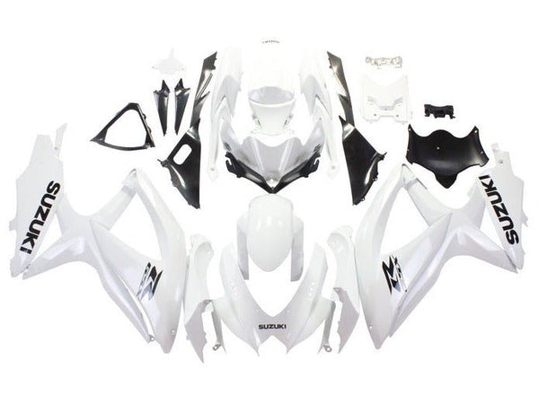 Suzuki GSXR 600 Fairings (2008-2010) White, Black Gloss at KingsMotorcycleFairings.com