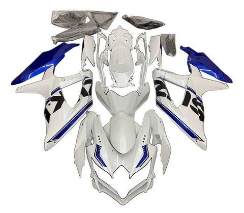 Suzuki GSXR 600 Fairings (2008-2010) White, Black, Blue Stripe at KingsMotorcycleFairings.com
