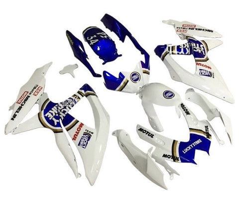 Suzuki GSXR 600 Fairings (2008-2010) White, Blue Lucky Strike at KingsMotorcycleFairings.com