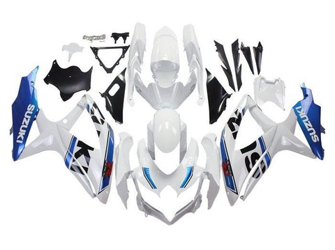 Suzuki GSXR 600 Fairings (2008-2010) White, Blue Stripe at KingsMotorcycleFairings.com