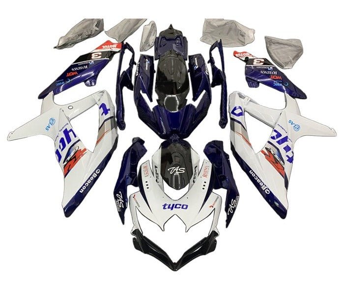 Suzuki GSXR 600 Fairings (2008-2010) White, Dark Blue Tyco at KingsMotorcycleFairings.com
