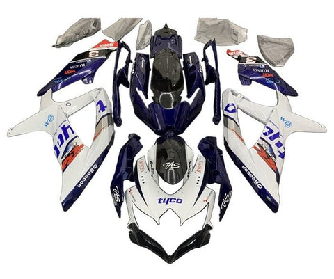 Suzuki GSXR 600 Fairings (2008-2010) White, Dark Blue Tyco at KingsMotorcycleFairings.com