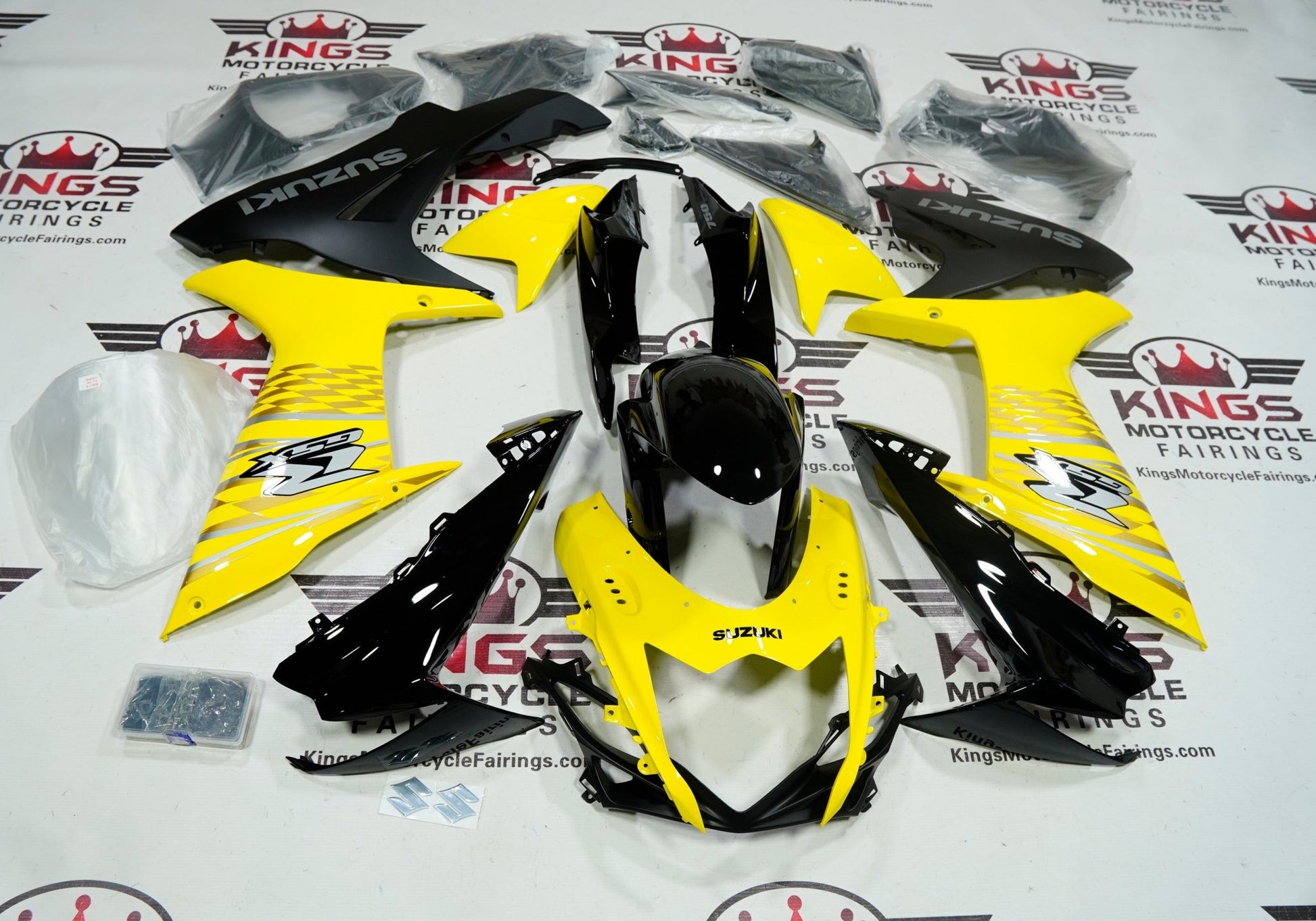 Suzuki GSXR600 Fairings (2011-2024) Yellow, Black, Silver, Matte Black Checkered at KingsMotorcycleFairings.com