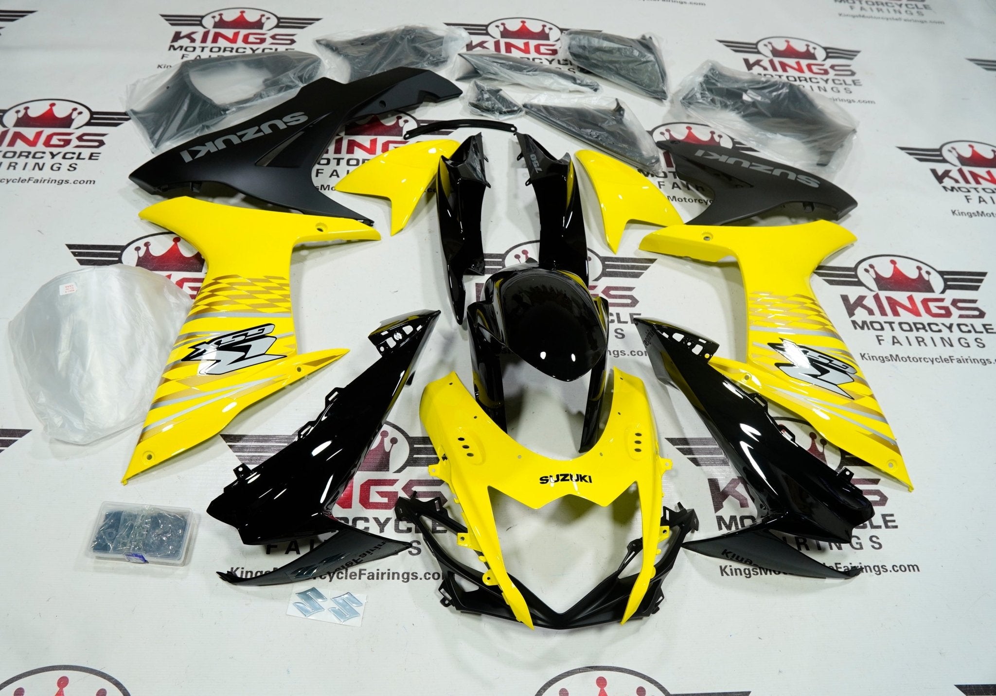 Suzuki GSXR600 Fairings (2011-2024) Yellow, Black, Silver, Matte Black Checkered at KingsMotorcycleFairings.com