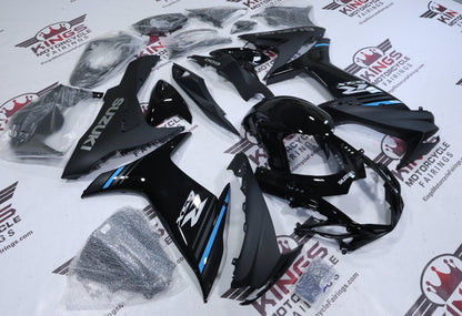 Suzuki GSXR600 Fairings (2011-2024) Black, Matte Black, Blue Stripe from KingsMotorcycleFairings.com