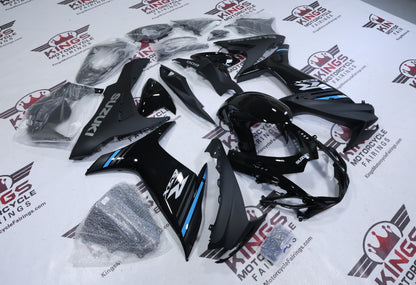 Suzuki GSXR600 Fairings (2011-2024) Black, Matte Black, Blue Stripe from KingsMotorcycleFairings.com