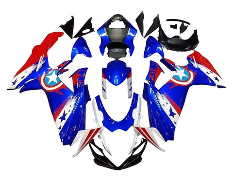 Suzuki GSXR 600 Fairings (2011-2024) Blue, White, Red Captain America at KingsMotorcycleFairings.com