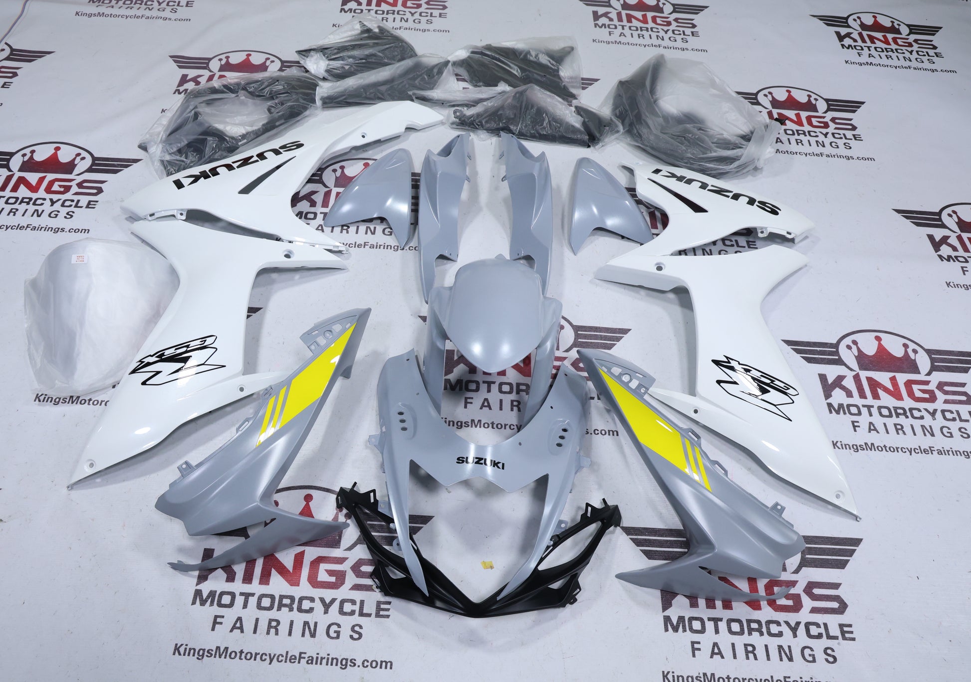 Suzuki GSXR600 Fairings (2011-2024) Gloss White, Matte Gray, Yellow at KingsMotorcycleFairings.com
