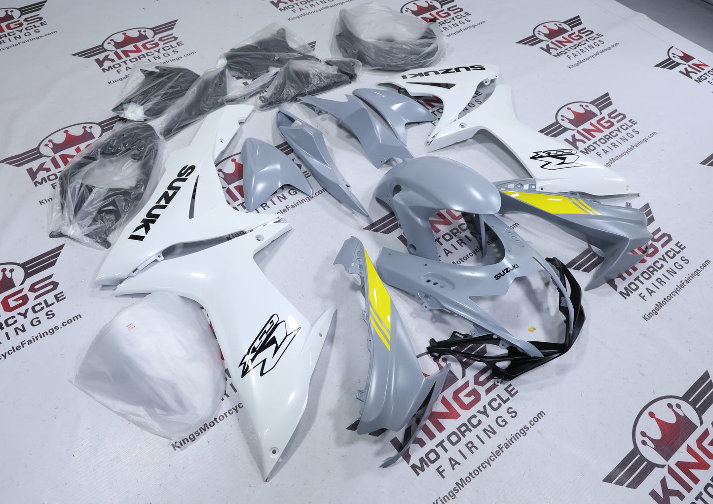 Suzuki GSXR600 Fairings (2011-2024) Gloss White, Matte Gray, Yellow from KingsMotorcycleFairings.com