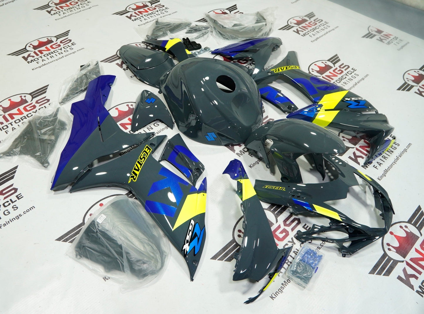 Suzuki GSXR 600 Fairings (2011-2024) Gray, Yellow, Blue at KingsMotorcycleFairings.com