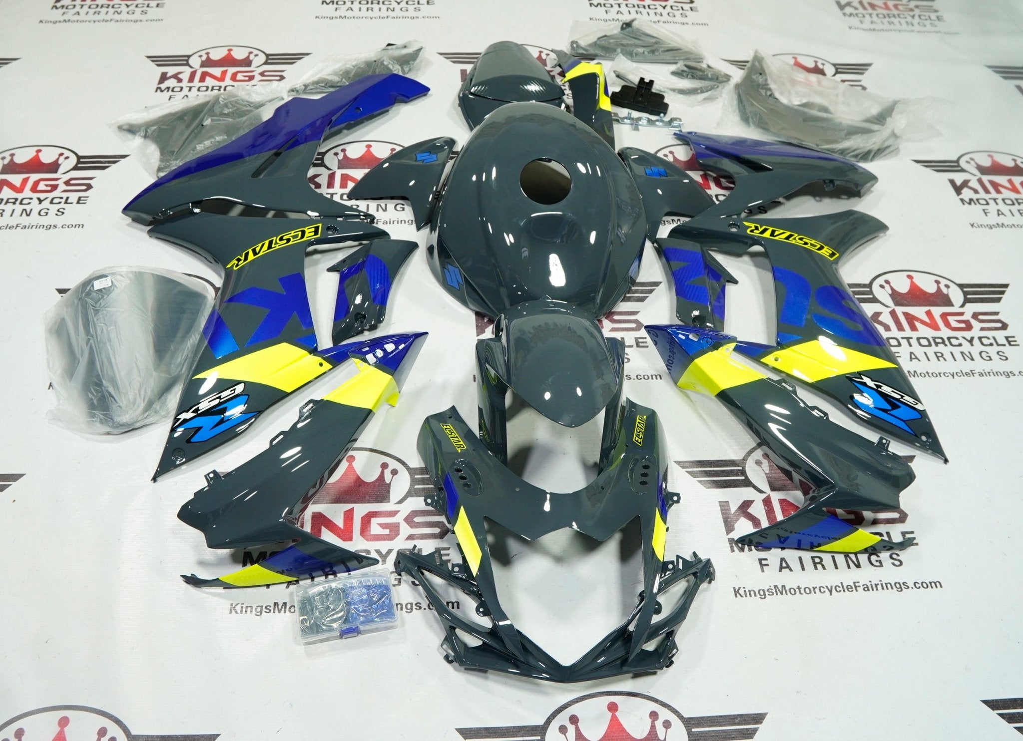 Suzuki GSXR600 Fairings (2011-2024) Gray, Yellow, Blue at KingsMotorcycleFairings.com