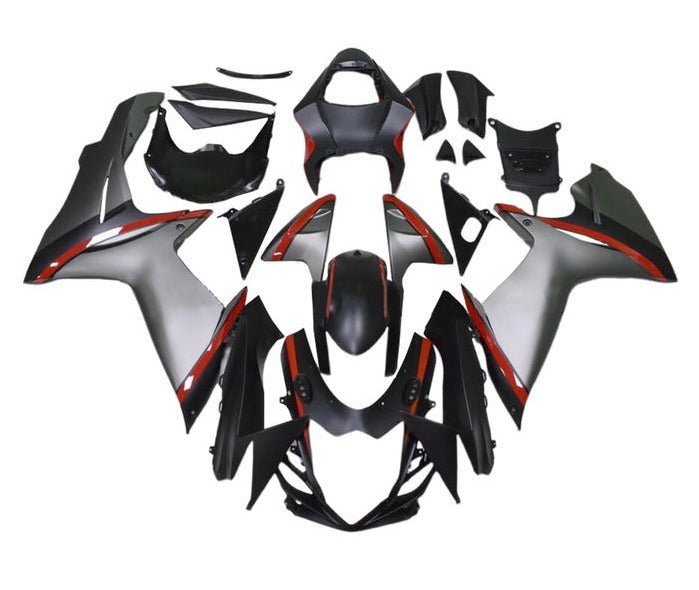 Suzuki GSXR600 Fairings (2011-2024) Matte Black, Silver, Red Stripe at KingsMotorcycleFairings.com