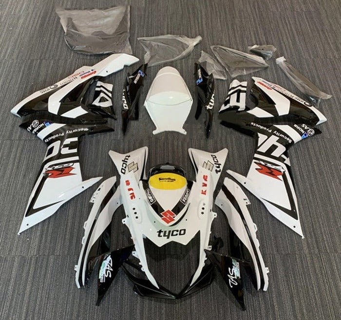 Suzuki GSXR600 Fairings (2011-2024) White, Black Tyco at KingsMotorcycleFairings.com