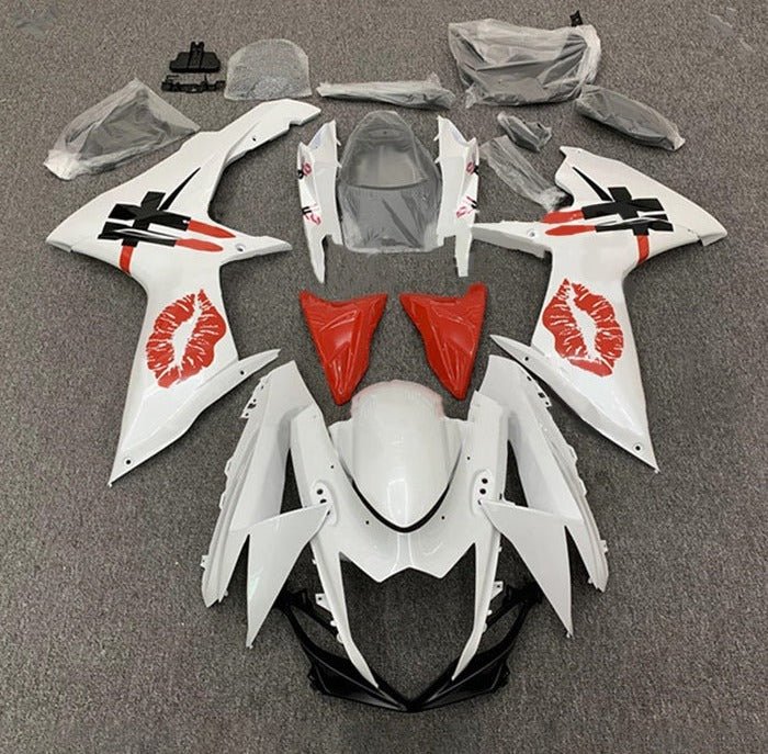 Suzuki GSXR600 Fairings (2011-2024) White, Red Lipstick Kiss at KingsMotorcycleFairings.com
