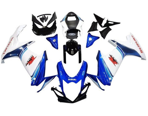 Suzuki GSXR 600 Fairings (2011-2024) White, Triple Blue at KingsMotorcycleFairings.com