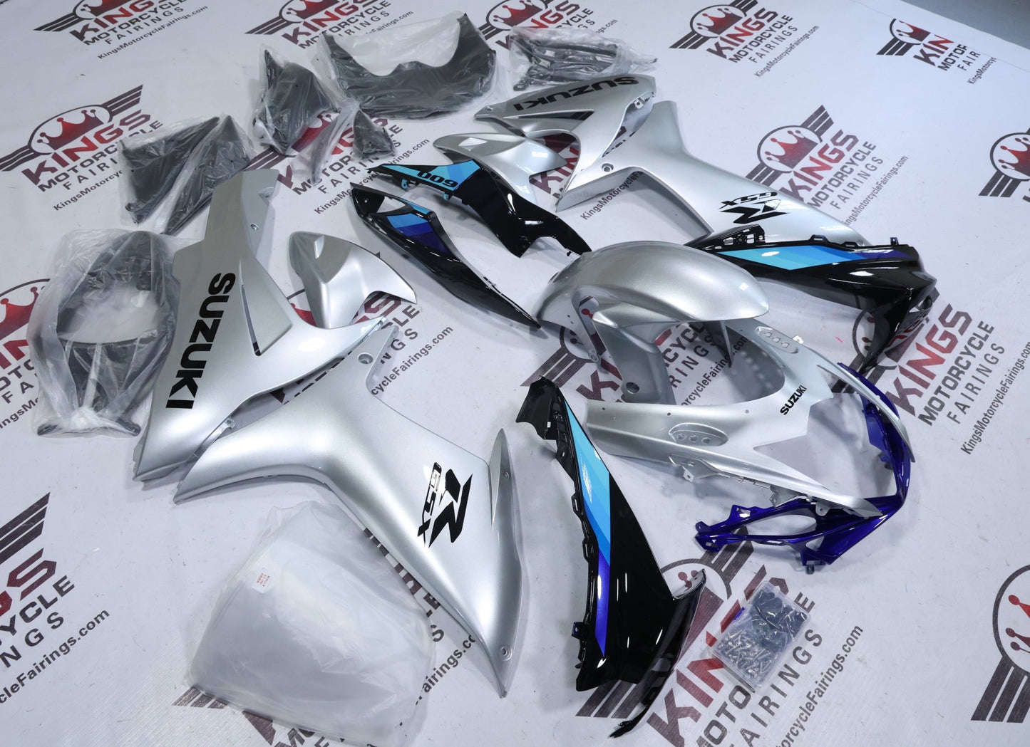 Suzuki GSXR600 Fairings (2025-2026) Gloss Silver, Blue, Black at KingsMotorcycleFairings.com