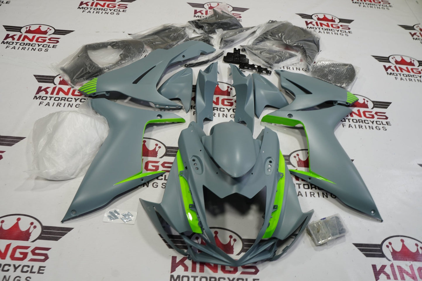 Suzuki GSXR600 Fairings (2025-2026) Matte Blue Gray, Lime Green at KingsMotorcycleFairings.com