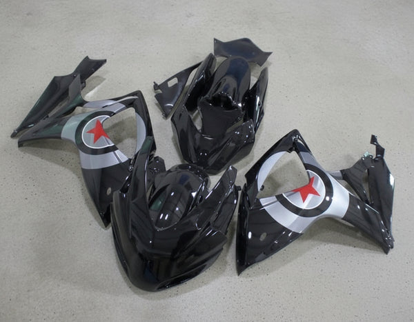 Suzuki GSXR 600 Race Fairings (2006-2007) Black, Silver, Red Star at KingsMotorcycleFairings.com