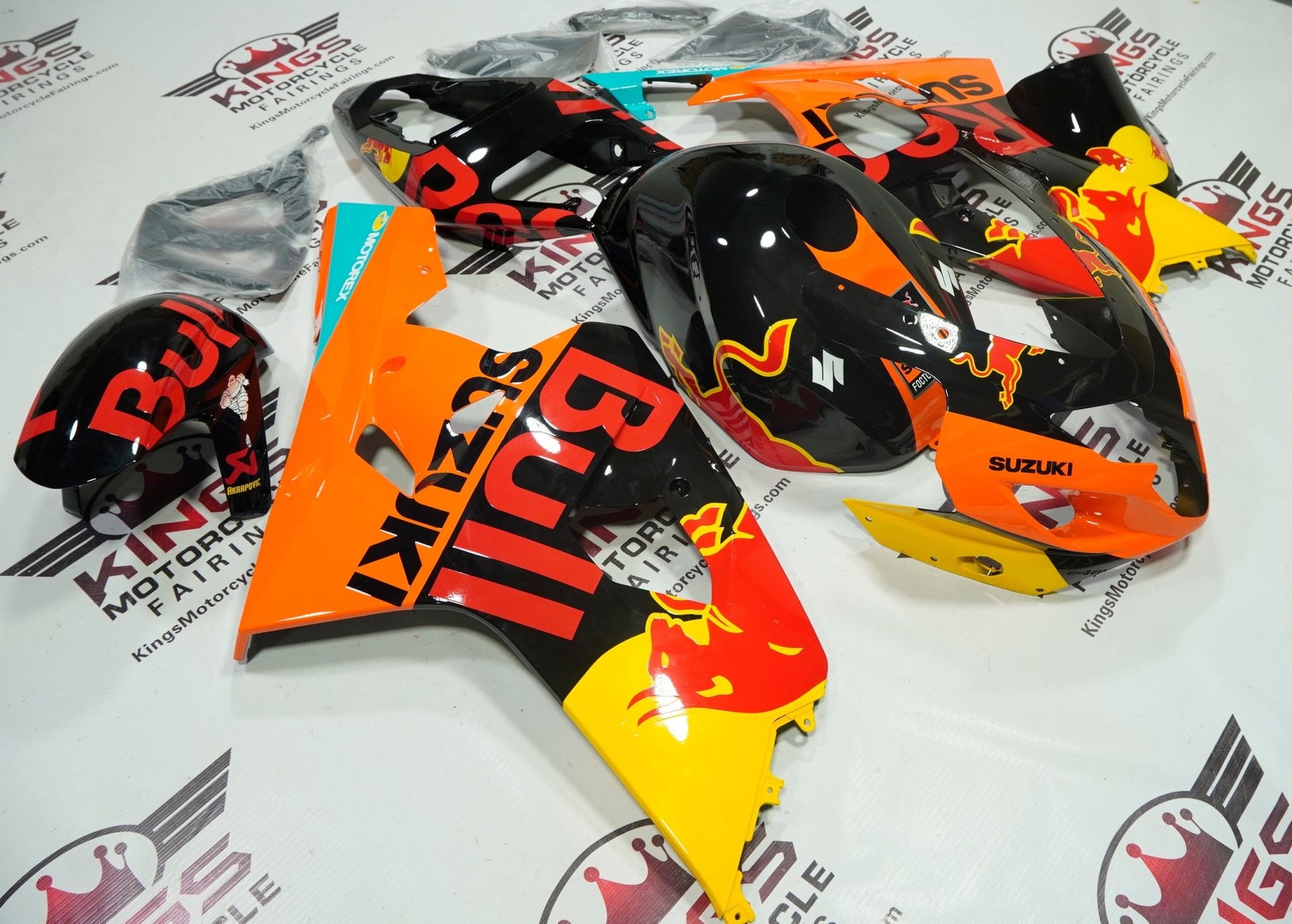 Suzuki GSXR600 (2004-2005) Black, Orange RedBull Fairings at KingsMotorcycleFairings.com