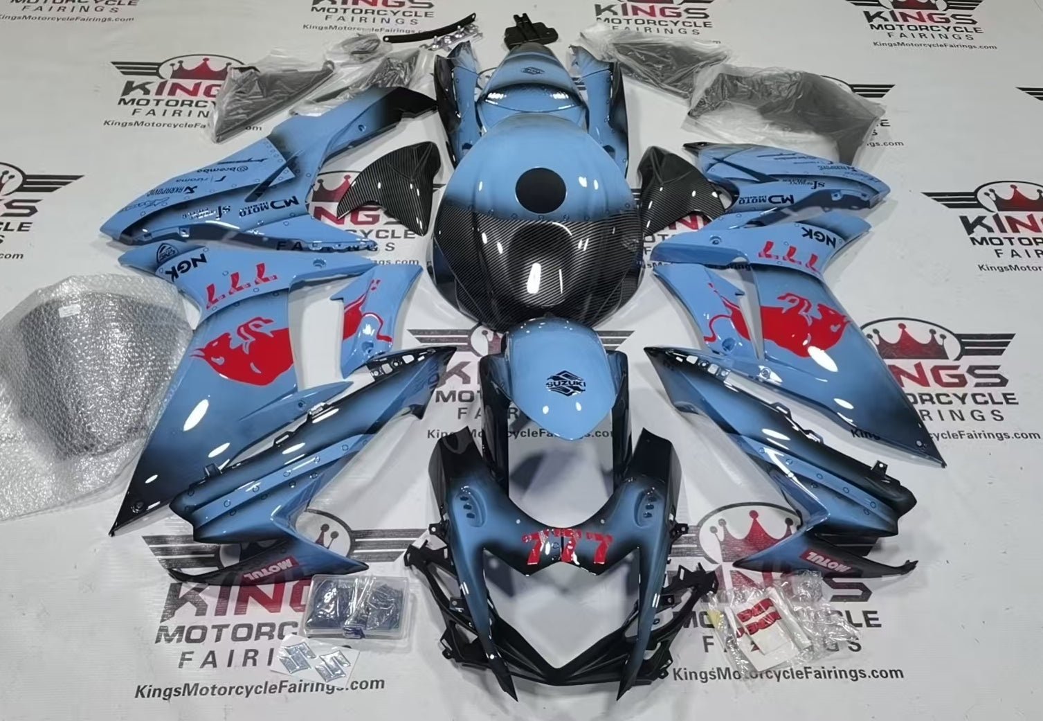 Suzuki GSXR750 Fairing Kit (2025-2026) Blue, Red, Faux Carbon Fiber at KingsMotorcycleFairings.com