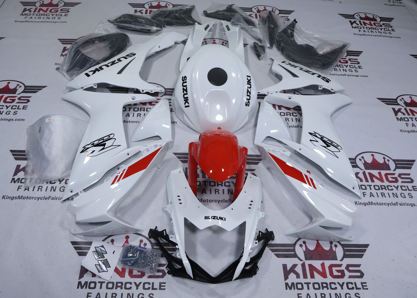 Suzuki GSXR750 Fairing Kit (2025-2026) Pearl White, Red at KingsMotorcycleFairings.com