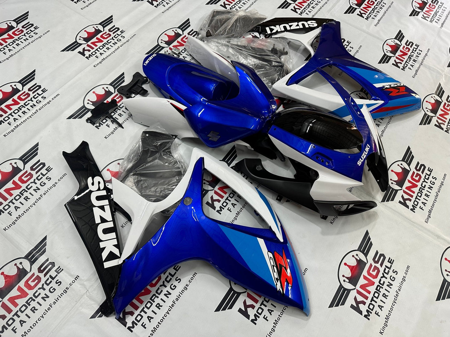 Suzuki GSXR750 Fairing Set (2006-2007) Blue, White, Black, Red Stripe from KingsMotorcycleFairings.com