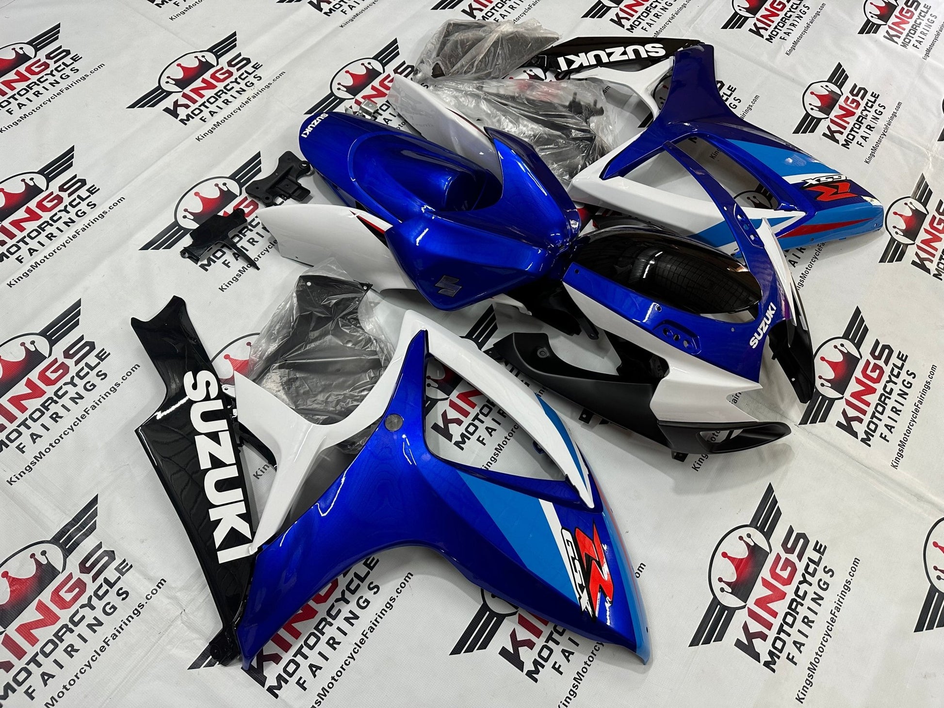 Suzuki GSXR750 Fairing Set (2006-2007) Blue, White, Black, Red Stripe from KingsMotorcycleFairings.com
