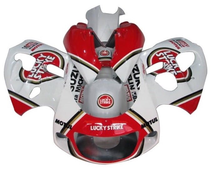 Suzuki GSXR750 Fairings (1996-1999) White, Red, Lucky Strike from KingsMotorcycleFairings.com