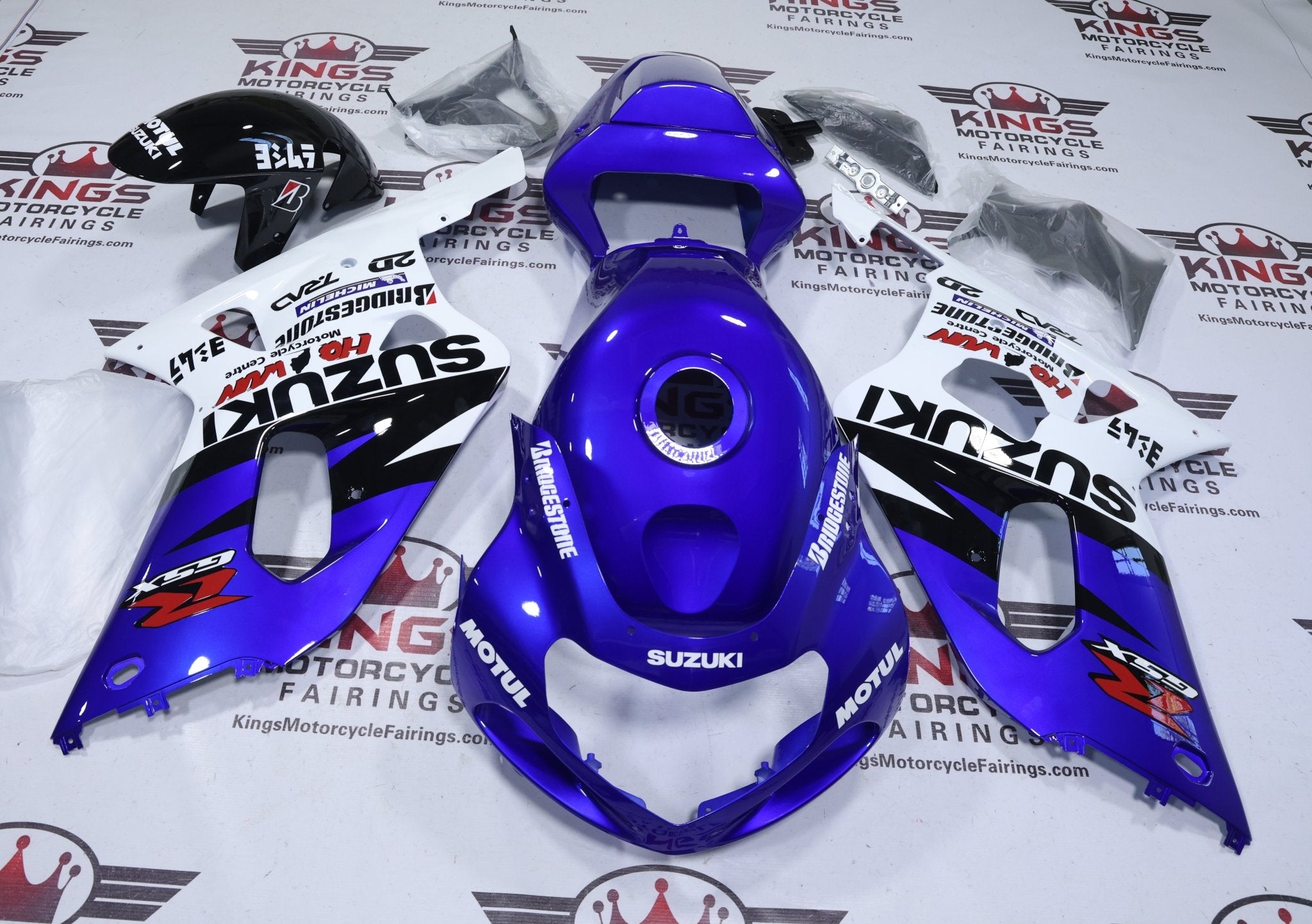 Suzuki GSXR750 Fairings (2000-2003) Blue, White Bridgestone at KingsMotorcycleFairings.com