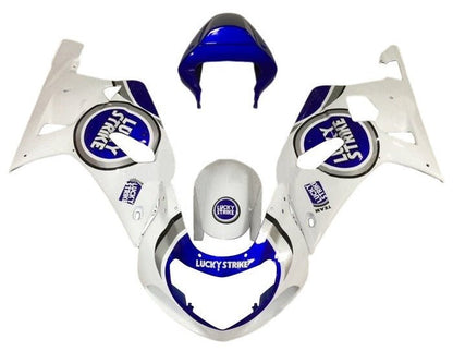 Suzuki GSXR 750 Fairings (2000-2003) White, Blue, Lucky Strike at KingsMotorcycleFairings.com