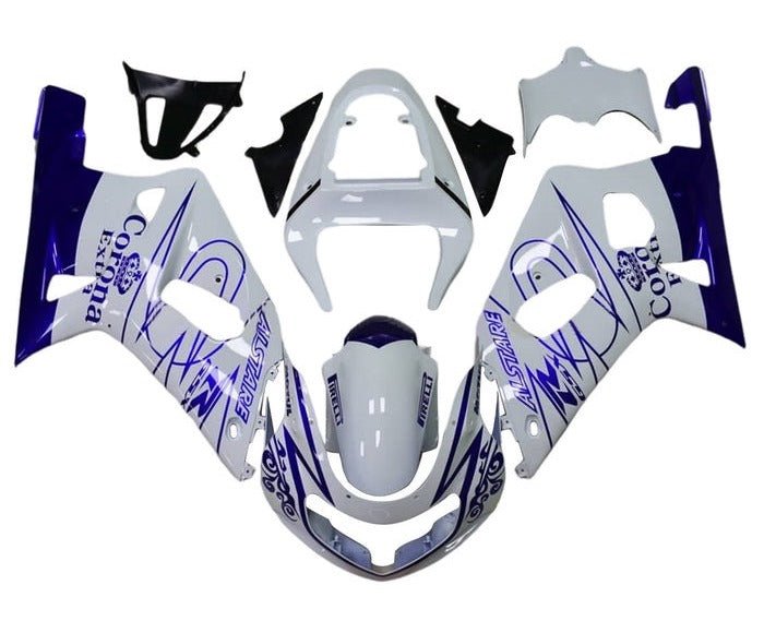 Suzuki GSXR750 Fairings (2000-2003) White, Blue, Tribal at KingsMotorcycleFairings.com