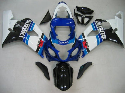 Suzuki GSXR 750 Fairing Kit (2004-2005) Blue Stripes, White, Black at KingsMotorcycleFairings.com