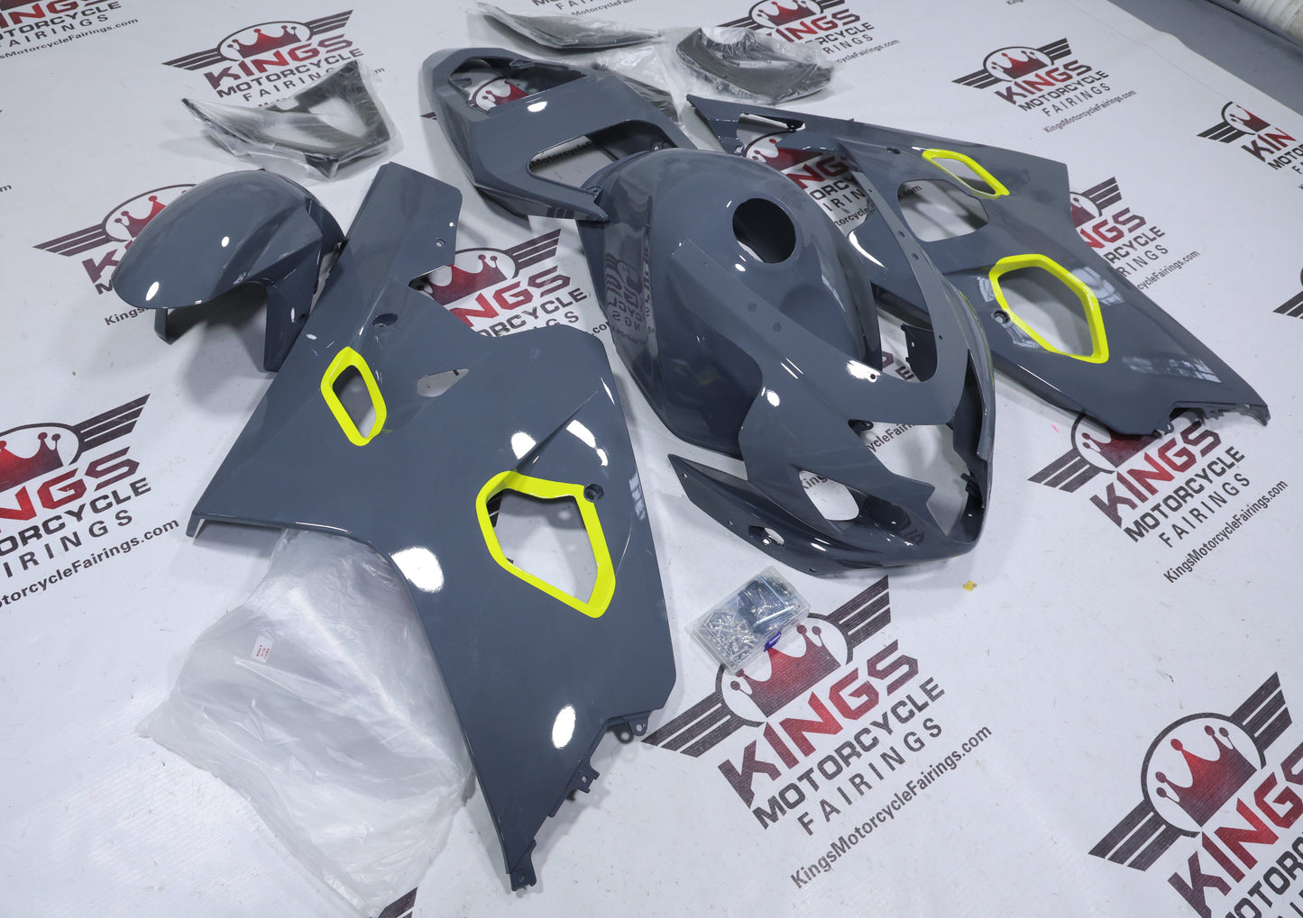 Suzuki GSXR750 Fairings (2004-2005) Gray, Neon Yellow from KingsMotorcycleFairings.com