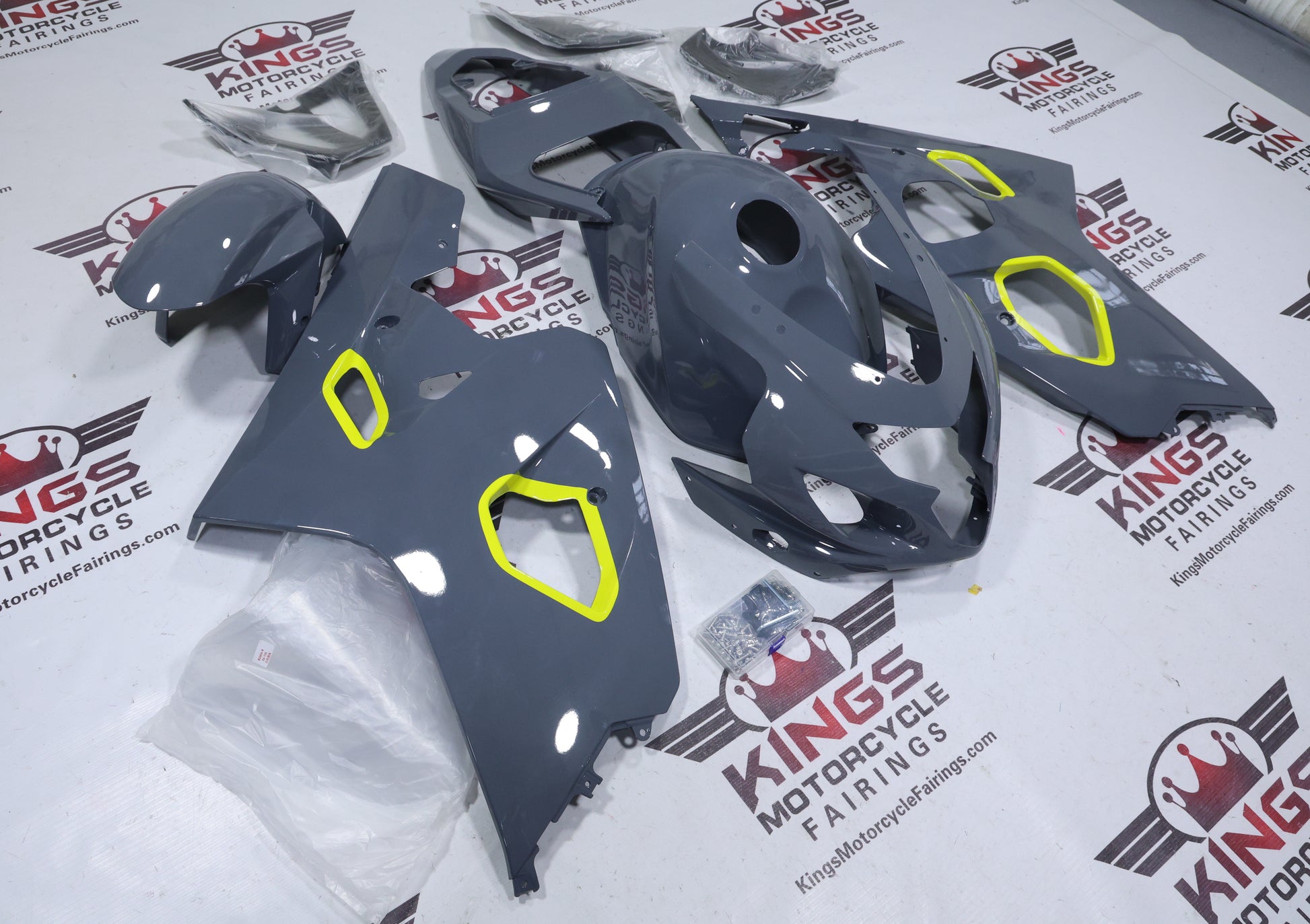Suzuki GSXR750 Fairings (2004-2005) Gray, Neon Yellow from KingsMotorcycleFairings.com