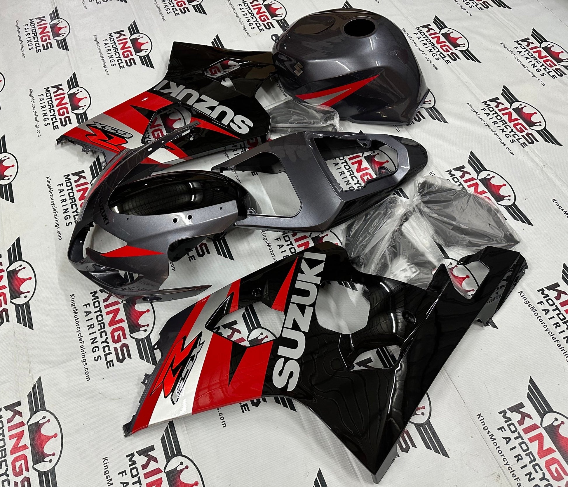 Suzuki GSXR 750 Fairings (2004-2005) Gray, Red, Black, Silver at KingsMotorcycleFairings.com
