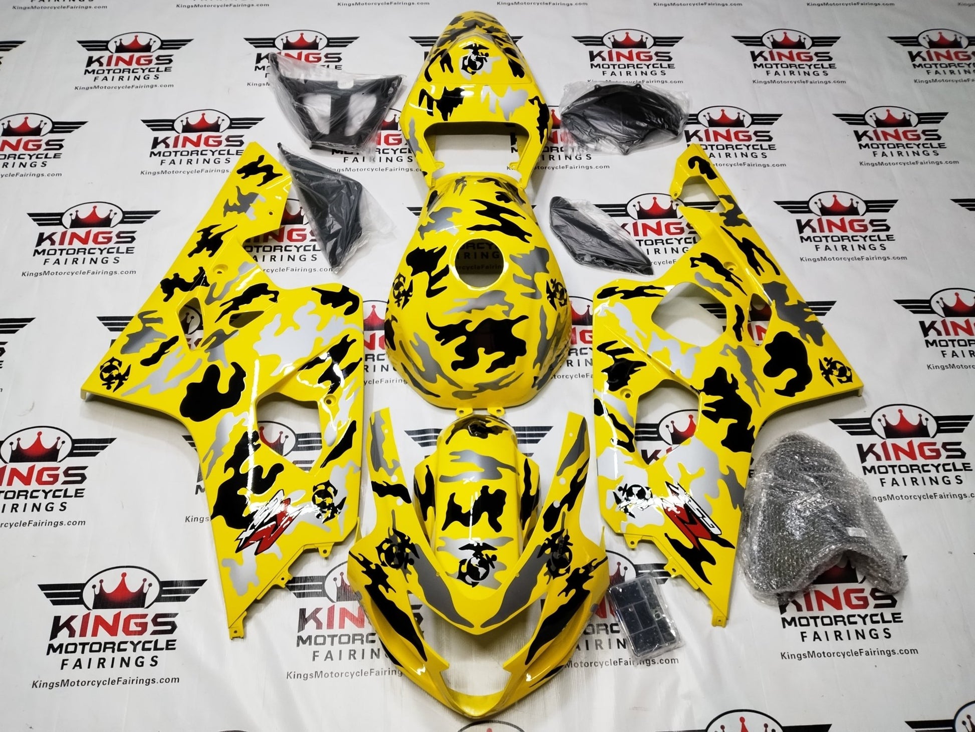 Suzuki GSXR750 Fairings (2004-2005) Yellow, Black, US Marine Camo at KingsMotorcycleFairings.com