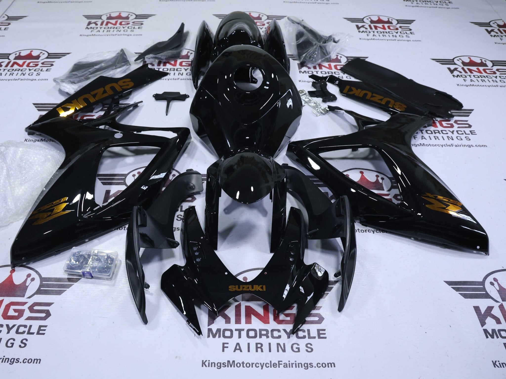 Suzuki GSXR750 Fairings (2006-2007) Black, Gold Chrome at KingsMotorcycleFairings.com