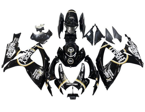 Suzuki GSXR 750 Fairings (2006-2007) Black, White, Gold Lucky Strike at KingsMotorcycleFairings.com