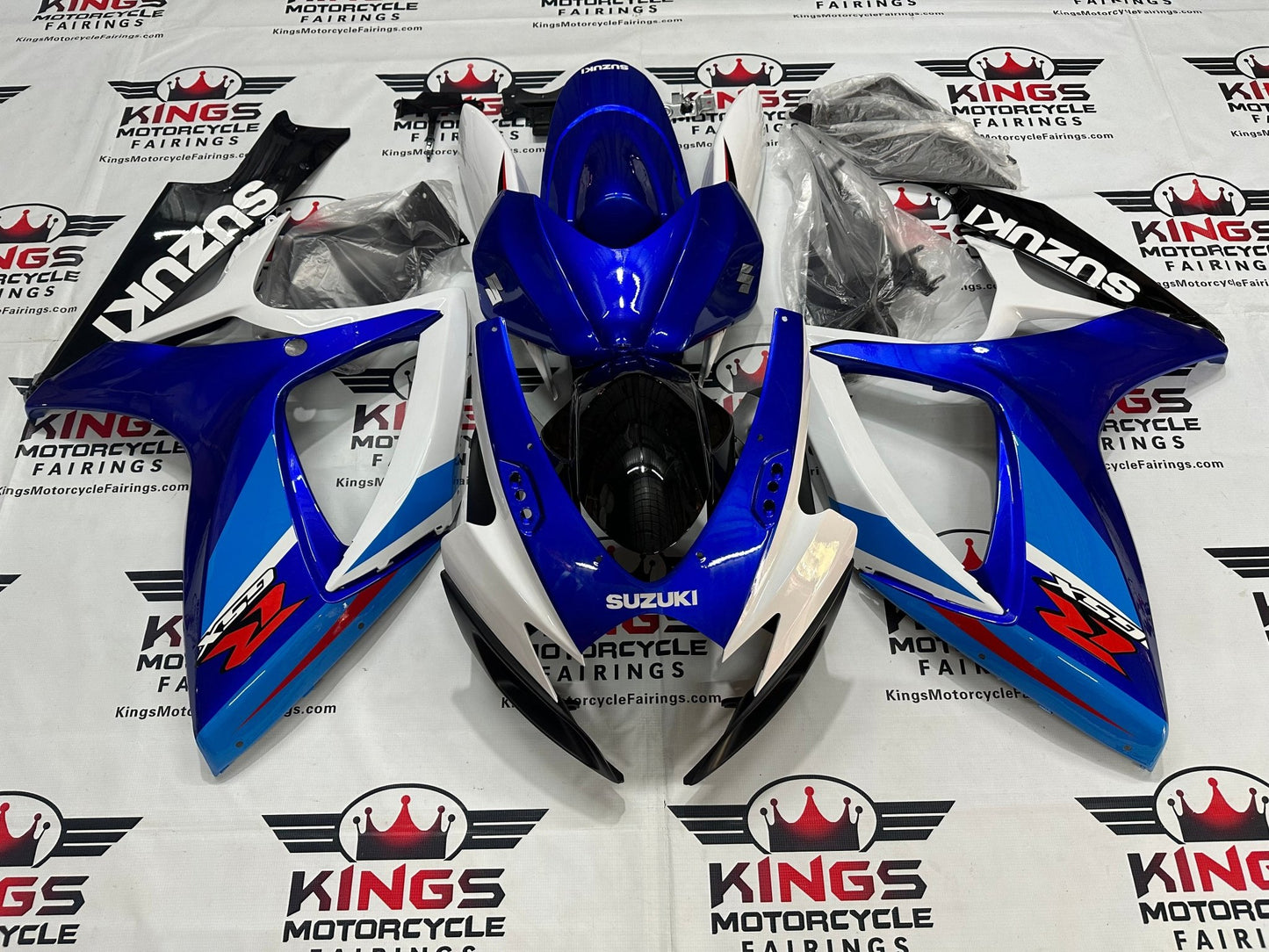 Suzuki GSXR750 Fairings (2006-2007) Blue, White, Black, Red Stripe at KingsMotorcycleFairings.com