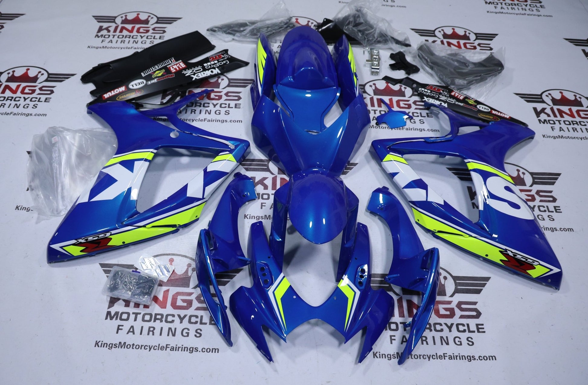 Suzuki GSXR750 Fairings (2006-2007) Blue, Yellow Neon, White at KingsMotorcycleFairings.com