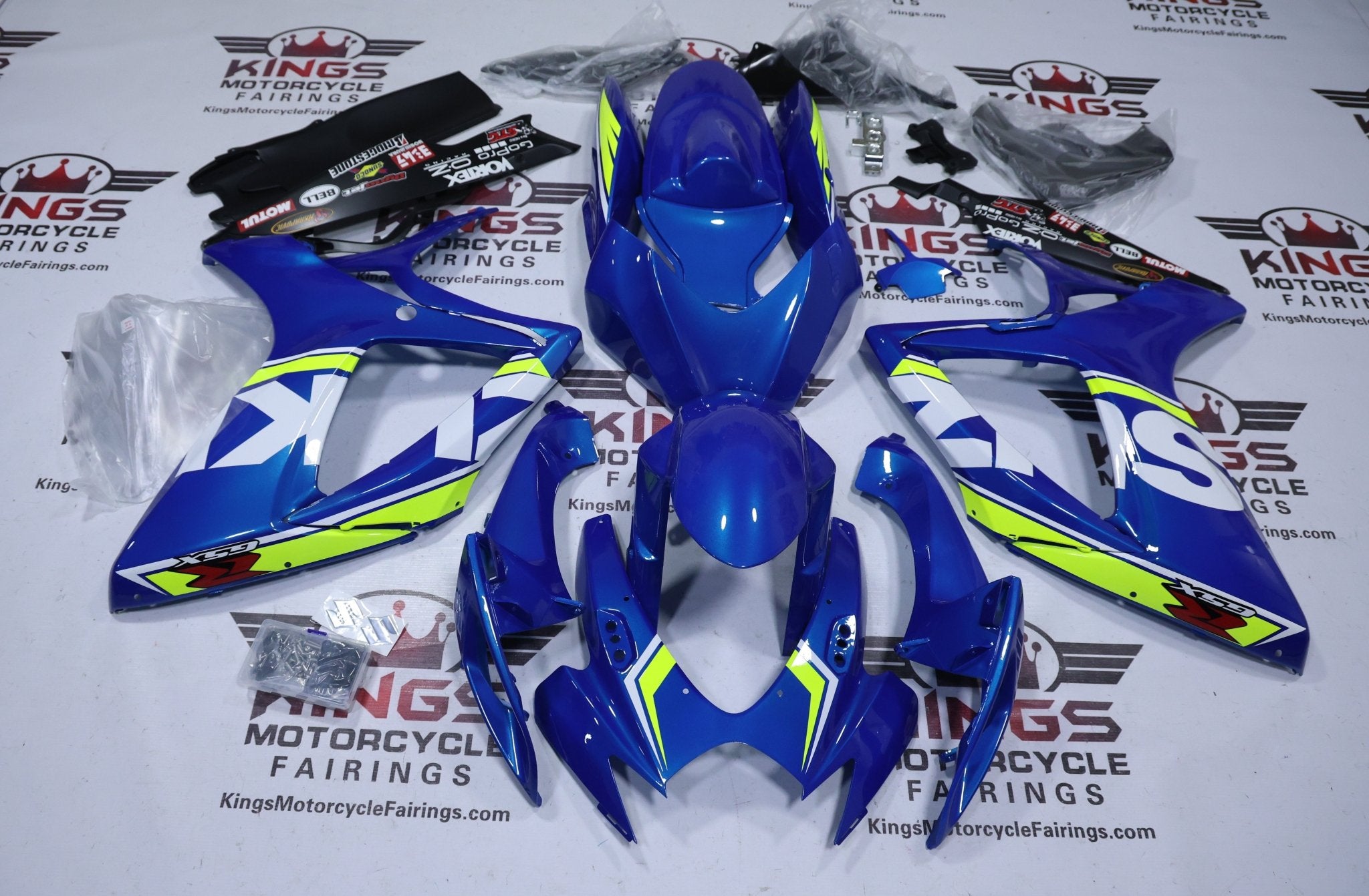 Suzuki GSXR750 Fairings (2006-2007) Blue, Yellow Neon, White at KingsMotorcycleFairings.com