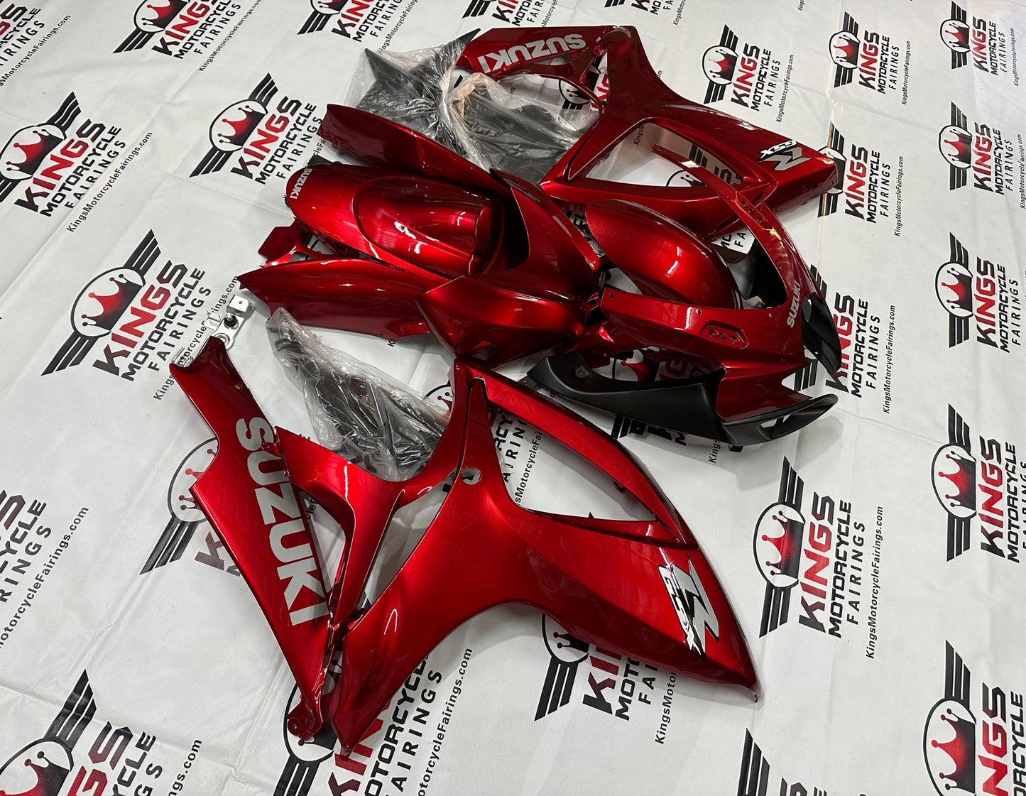 Suzuki GSXR750 Fairings (2006-2007) Candy Red, Silver from KingsMotorcycleFairings.com