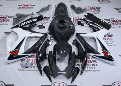 Suzuki GSXR750 Fairings (2006-2007) Faux Carbon Fiber, White, Black from KingsMotorcycleFairings.com