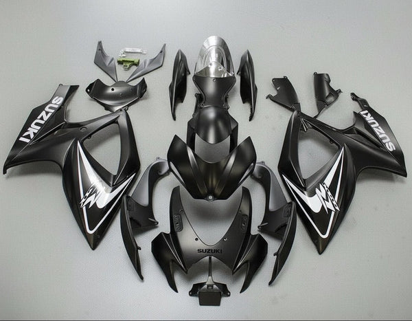 Suzuki GSXR750 Fairings (2006-2007) Matte Black, White at KingsMotorcycleFairings.com