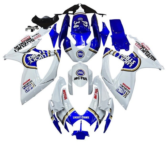 Suzuki GSXR 750 Fairings (2006-2007) White, Blue, Gold Lucky Strike at KingsMotorcycleFairings.com