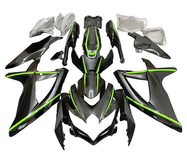 Suzuki GSXR 750 Fairings (2008-2010) Black, Green Stripe at KingsMotorcycleFairings.com