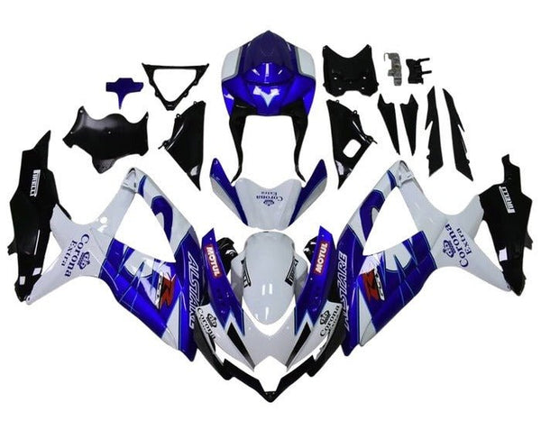 Suzuki GSXR 750 Fairings (2008-2010) White, Blue, Black Corona at KingsMotorcycleFairings.com