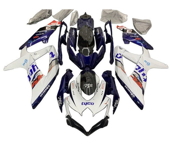 Suzuki GSXR 750 Fairings (2008-2010) White, Dark Blue Tyco at KingsMotorcycleFairings.com