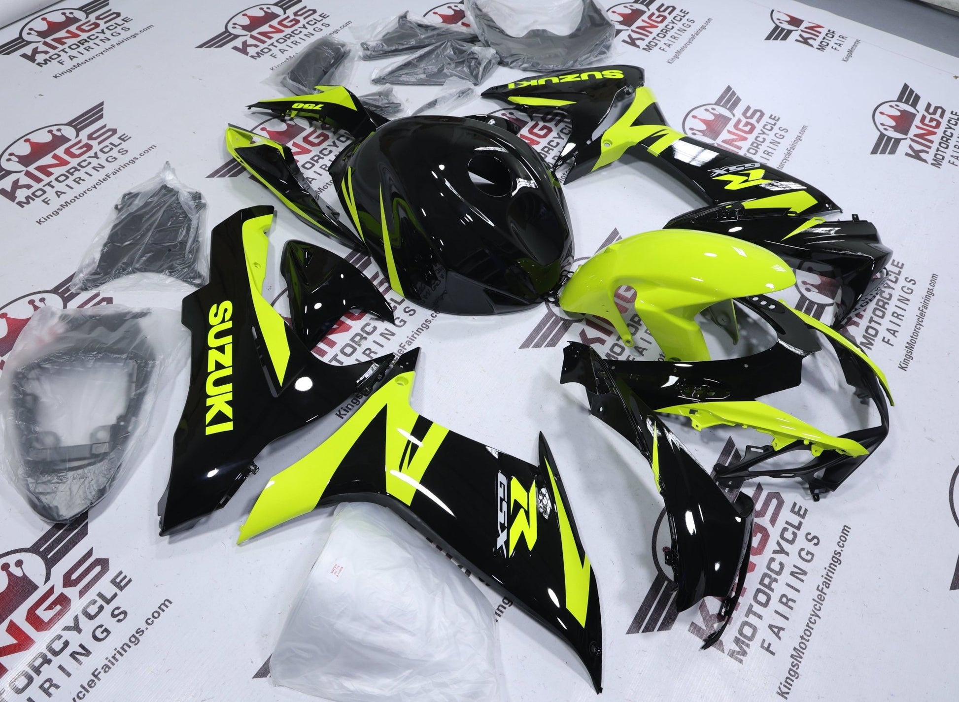 Suzuki GSXR750 Fairings (2011-2024) Black, Neon Yellow at KingsMotorcycleFairings.com