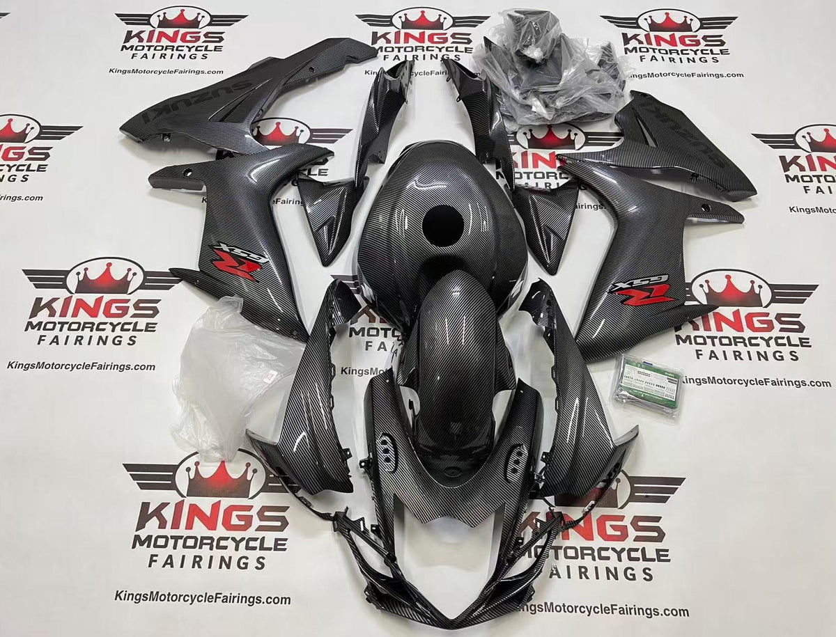 Suzuki GSXR750 Fairings (2011-2024) Faux Carbon Fiber, Black, Red at KingsMotorcycleFairings.com